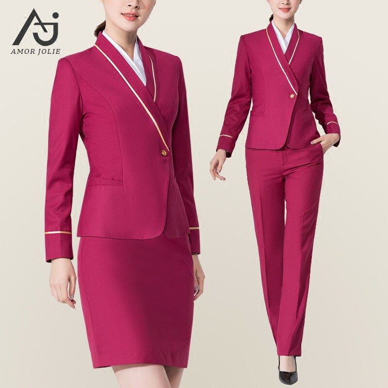 南航空姐制服女职业装工装酒店金店工作J服高铁套装售楼工装酒红