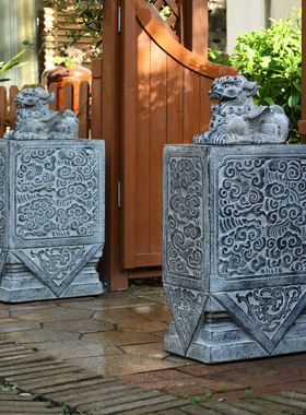 民宿庭院造景大门口别墅门前摆件门墩石鼓M仿古貔貅中式仿石抱鼓