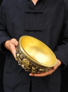 纯铜实心五福聚宝盆米斗存钱罐招财进宝铜塑摆件室内W客厅摆放铜