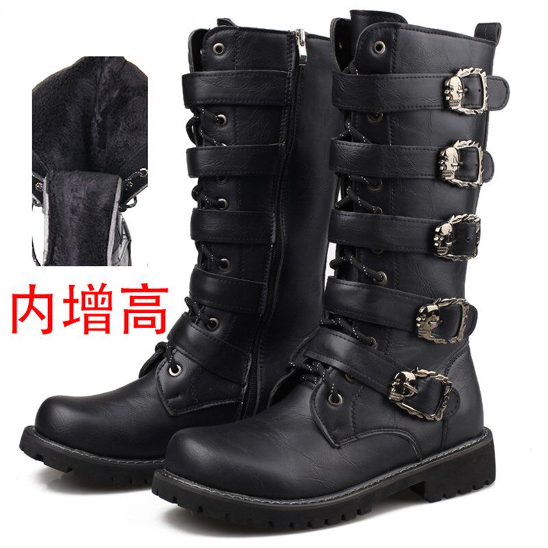 冬季马丁靴男英伦内增高高帮鞋加绒保暖特大码皮靴中Y帮皮靴工装