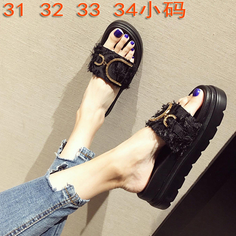 2021新款小码拖鞋女313233z厚底女鞋夏季外穿网红一字凉鞋女定制