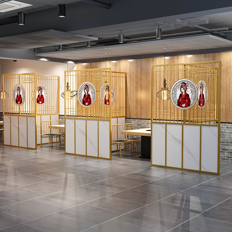 现代屏风装饰卡座围栏铁艺饭店餐厅火锅店简约小包间镂空隔断定制