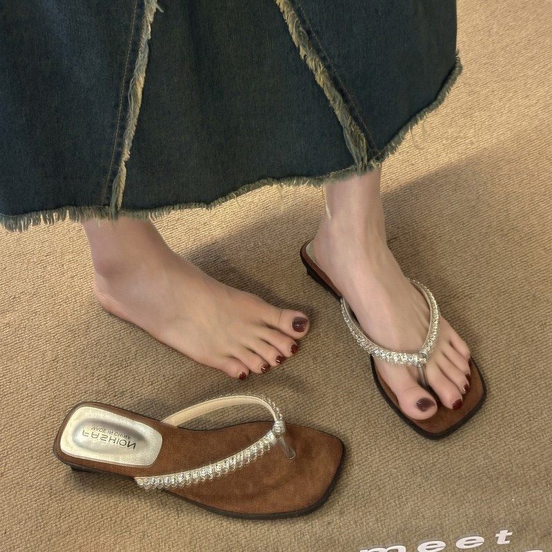法式水钻平底人字拖女2025年夏季新款外穿时尚夹趾百搭简约凉拖鞋,女鞋,人字拖,淘宝优惠券,粉丝福利购,淘宝优惠卷