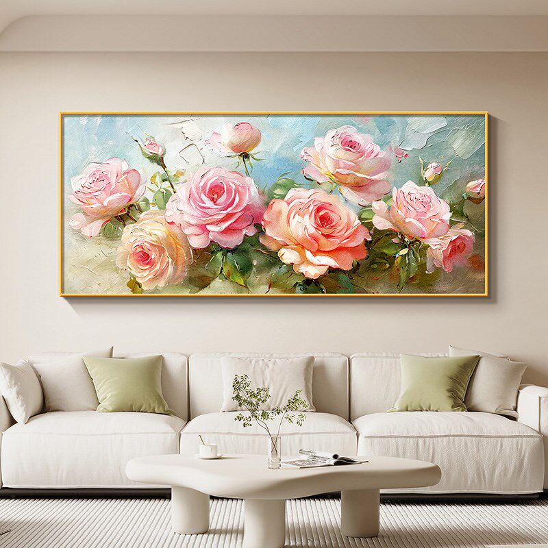 花开富贵沙发背景墙装饰s画奶油风肌理感花卉客厅挂画高档大气壁