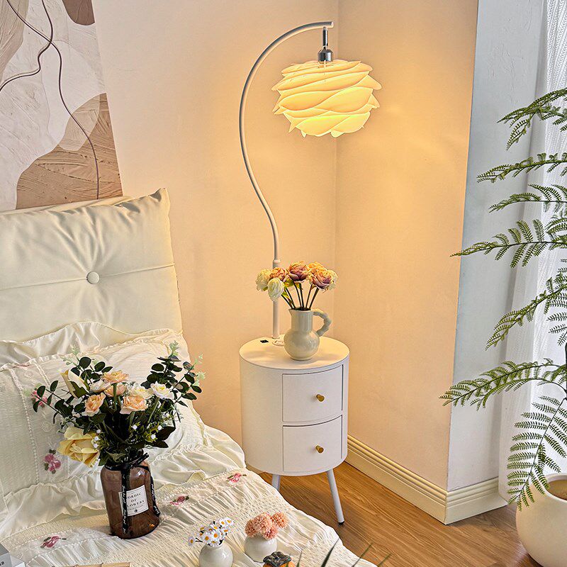 床头柜台灯一体卧室床头落地灯y奶油风氛围感置物柜客厅沙发边几