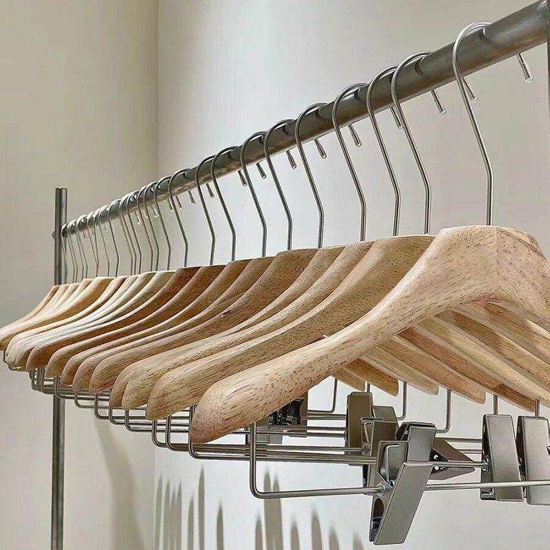 ins防滑大衣油漆上漆清漆男女浅色衣架植绒橡木原木色服装店韩版