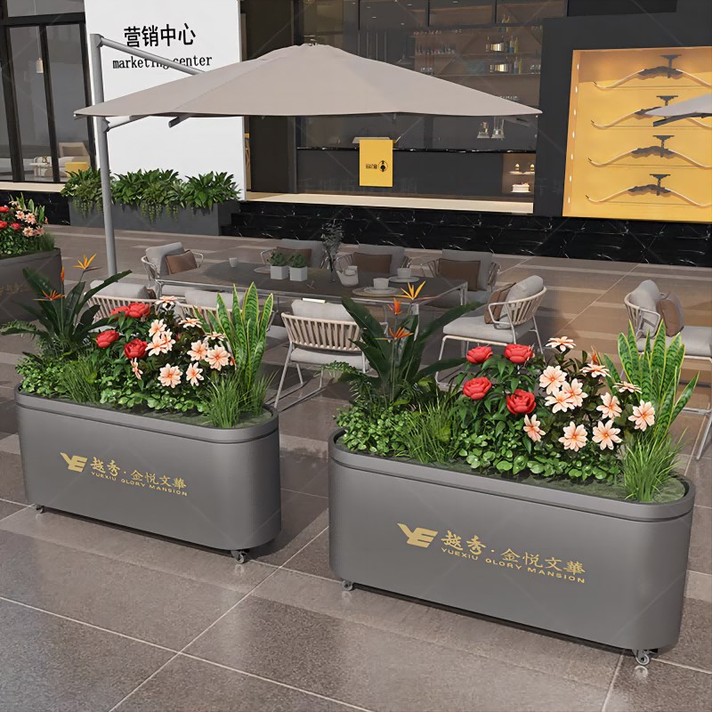 户外不锈钢成品花箱市政花盆商业街种植箱镀锌板花槽移动定制花坛