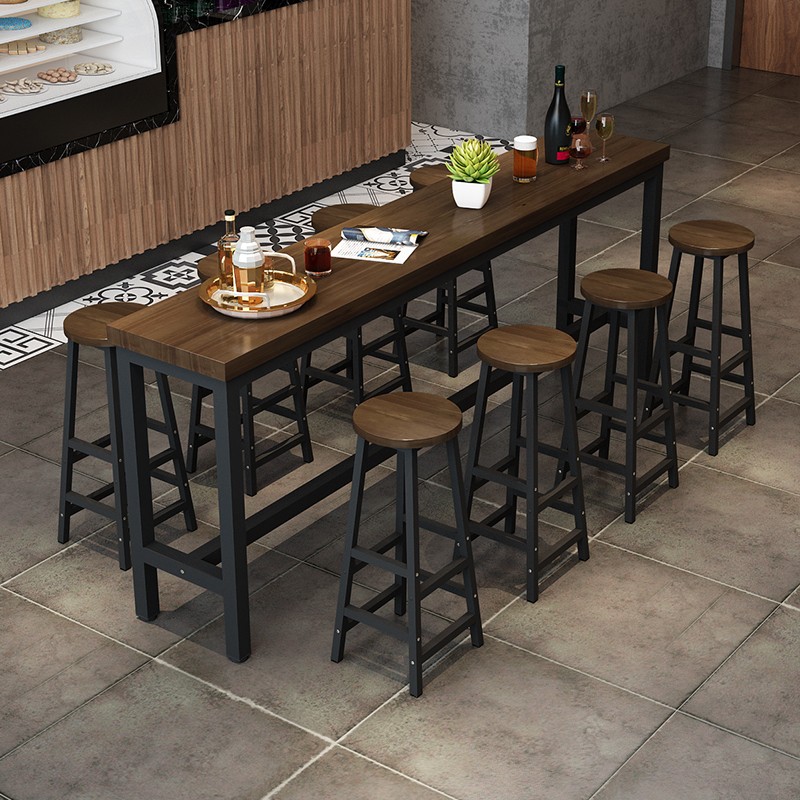 实木吧台桌奶茶店桌子家用阳台靠墙桌高脚窄桌长条桌酒吧桌椅组合
