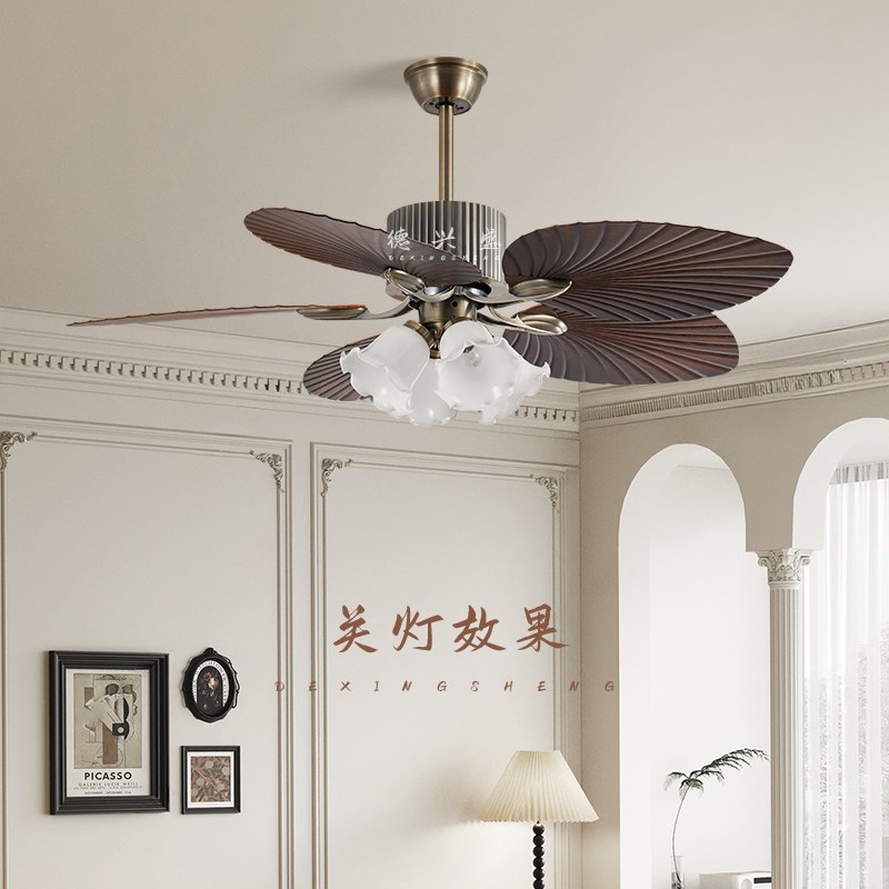 新款风扇灯中古吊扇灯芭蕉叶52寸家用客厅风扇一体餐厅风扇灯