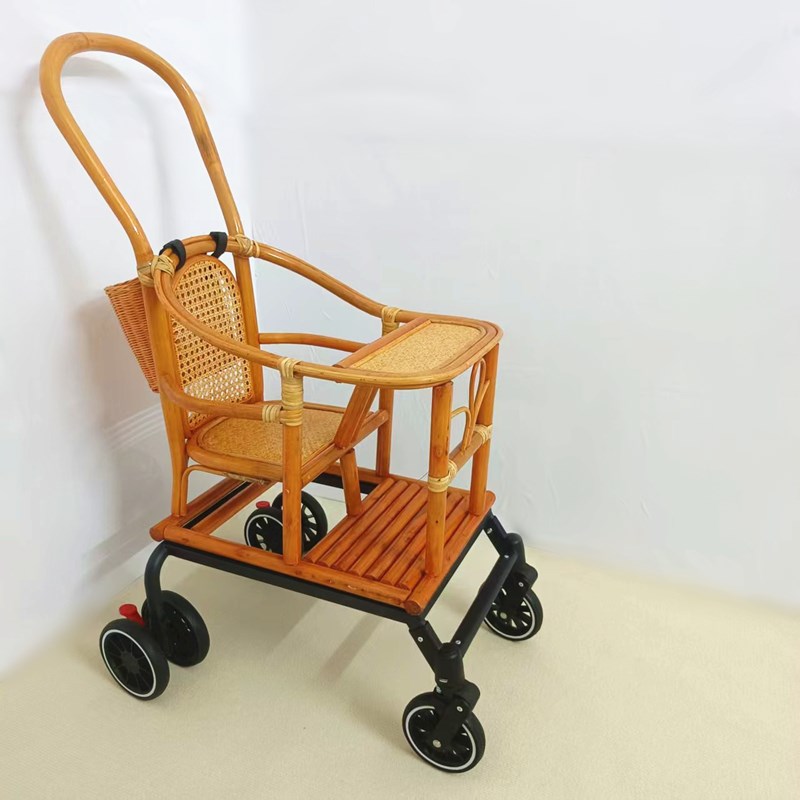 夏季竹藤婴儿小推车宝宝车外出手推儿童坐式小孩竹子车竹编真藤椅