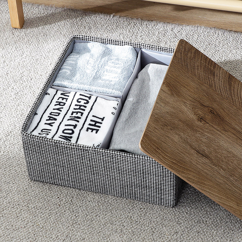 桌面收纳盒抽屉式分格木盖收纳箱布艺杂物盒子带盖整理盒储物盒