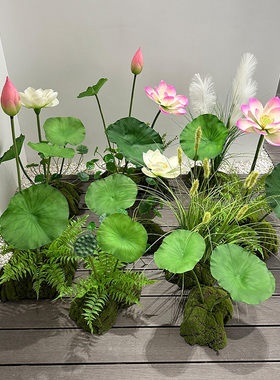 wo+仿真pug莲花莲蓬造景荷花植物芦苇摆件酒店餐厅落地景观花摆件