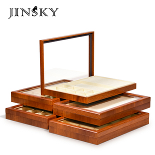带盖首饰托盘木纹戒指吊坠收纳格盘手镯手链珠宝托盘展示盘首饰盒