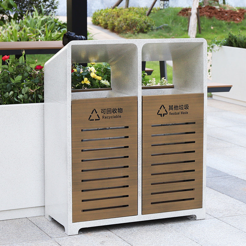 户外商用加厚单双分类垃圾桶公园景区果皮箱仿大理石纹仿木纹定制