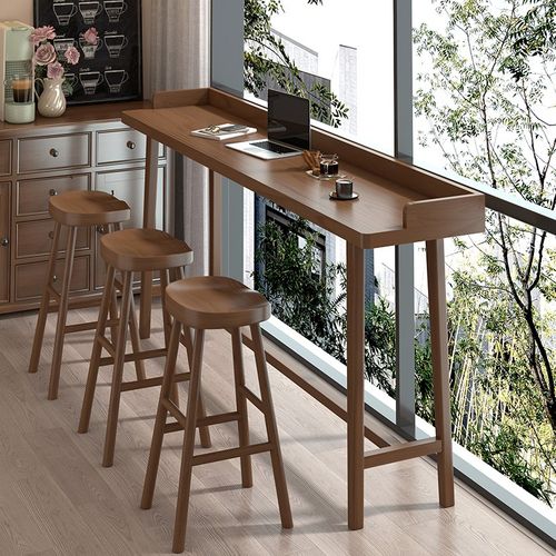 实木阳台吧台高脚桌带挡边简约现代落地窗长条桌酒吧桌奶茶店桌椅