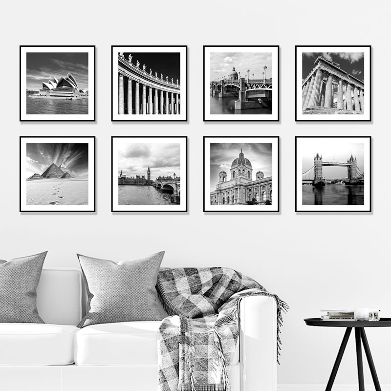 黑白装饰画建筑风景工业风办公室挂画酒店现代简约客厅背景墙壁画图片
