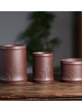 竹节茶入 紫砂茶叶m罐 茶仓 宜兴原矿紫泥 一隅茶器 醒茶罐