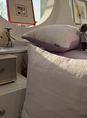 水洗棉提花简约紫色条纹床上四件套全棉1.5m1.8米公寓被套三件套