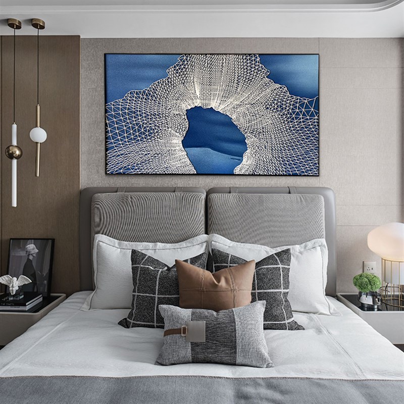 新中式卧室横幅挂画立体抽象挂画客厅中式实物画样板间现代装饰画图片
