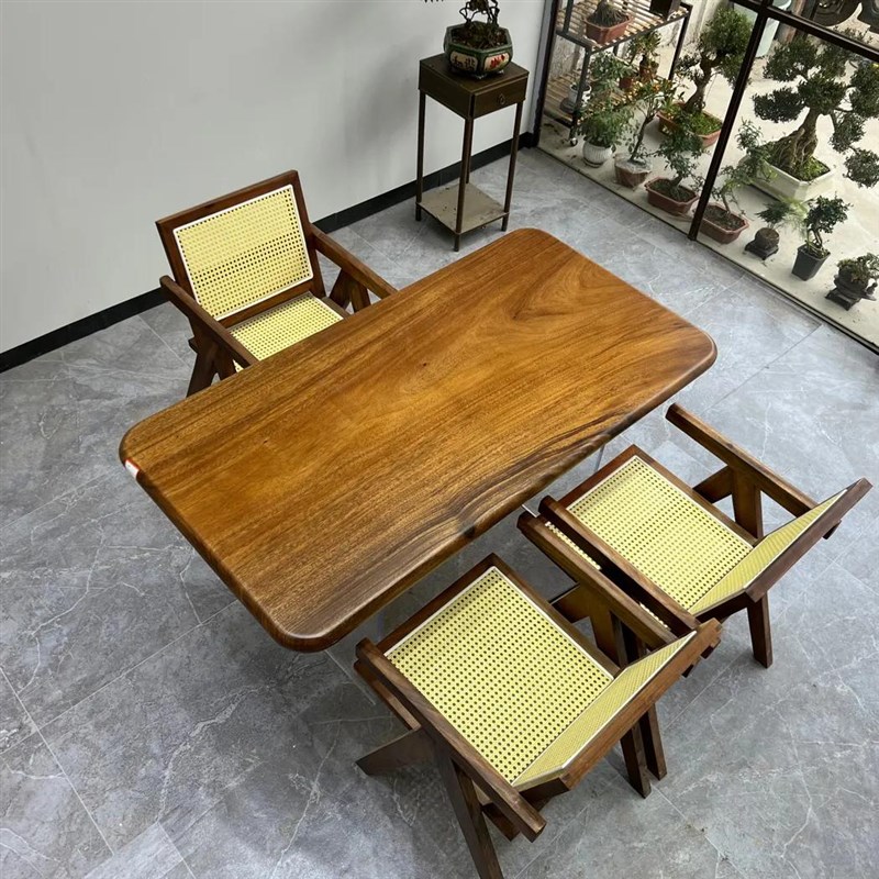 南美胡桃木大板实木茶桌茶台整板雨木原木餐桌简约现代北美黑胡桃