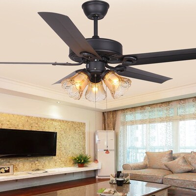 工业扇光工程三光堂餐厅灯变频双控木刀铁刀吊扇灯黑色变频