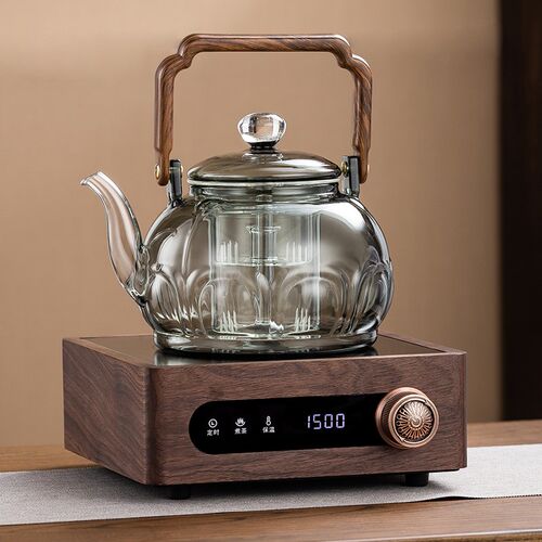 加厚玻璃煮茶壶h耐热新款胡桃木围炉煮茶器家用套装烧水电陶炉煮