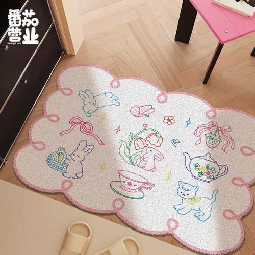 可爱卡通家c用入户门地垫进门蹭脚除尘玄关脚垫子彩色插画法式门