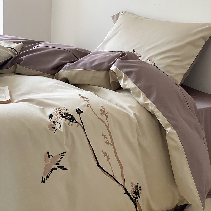 中式国风~50S全棉刺绣四件套纯棉双人被套裸睡被罩床单款四季床品