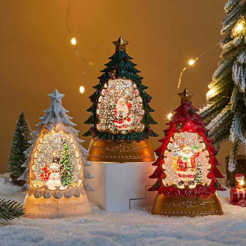 风灯发光装饰礼品摆件飘雪圣诞树圣诞节老人雪人节日氛围布置桌面