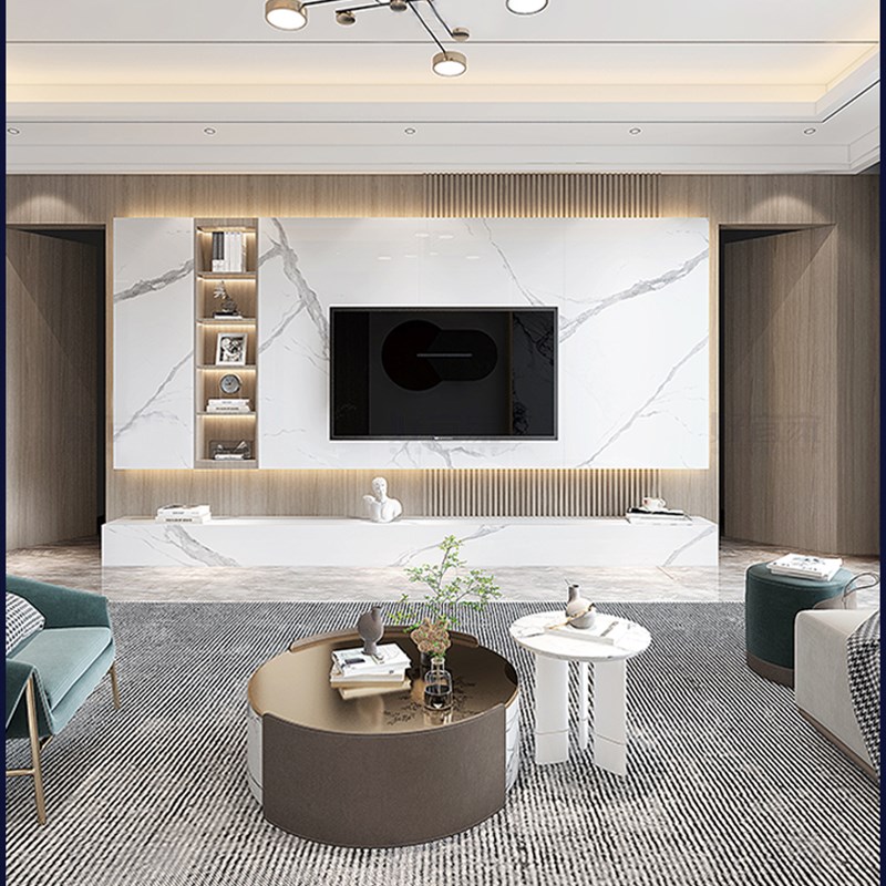 极简悬空岩板背景墙带隐形门电视墙一体客厅格栅暗门影视墙瓷砖