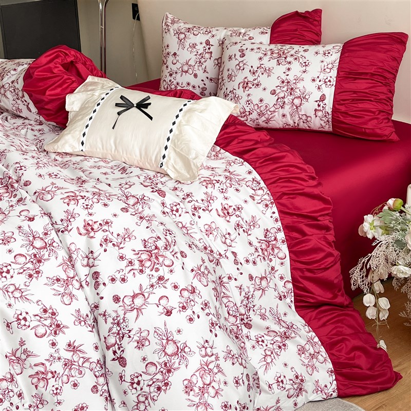 高档中式新婚结婚四件套大红色床单被套纯棉婚庆床上用品婚房喜被