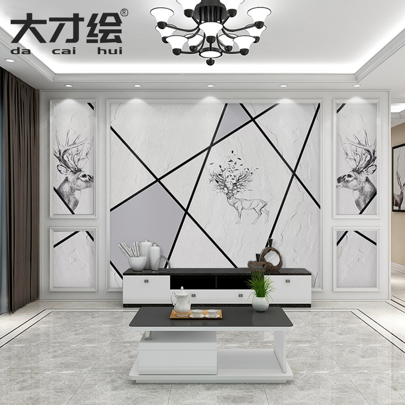 电视背景墙壁画2021年新款墙布客厅现代简约麋鹿壁纸8d立体墙纸