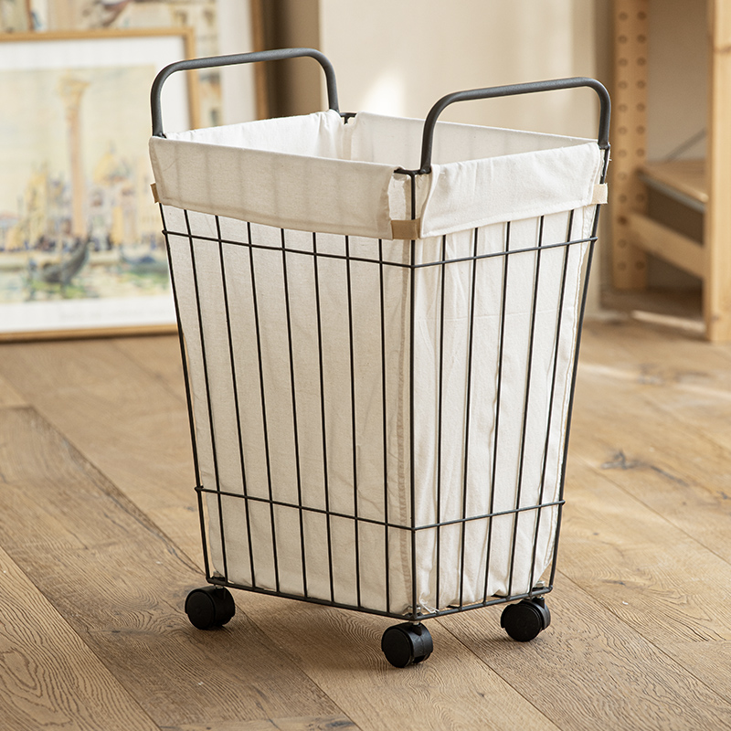 铁艺脏衣篮滑轮桶浴蓝滑轮筐带铁艺卧室脏衣桶带洗浴收纳滑轮筐