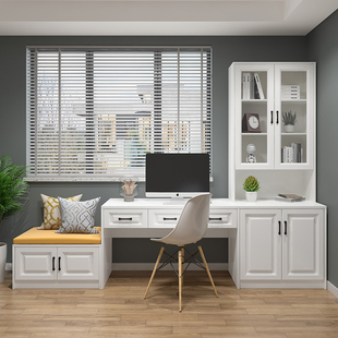 窗边实木书桌书柜书n架一体桌子卧室成人家用初高中学习专用桌办