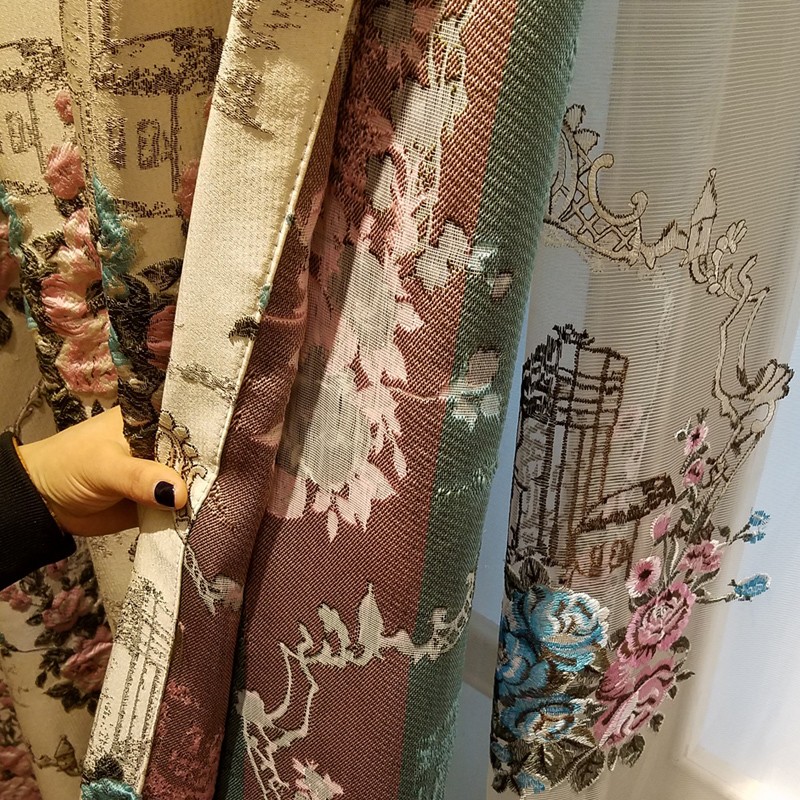 欧式窗帘 法式浮雕绣花布 豪华客厅 餐厅主卧 成品定制 测量安装