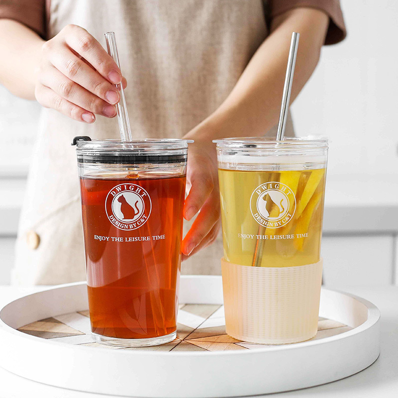 加厚水果茶玻璃杯网红ins吸管杯大人牛奶杯咖啡杯少女心喝水杯子