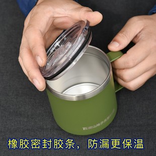 寒区山地高原保温水杯带盖有手柄加厚防摔可吸管口杯男士绿色杯子