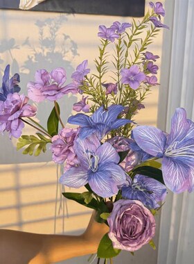 仿真花束c假花蓝紫色莫奈花园客厅餐桌装饰插花手捧花摆件场景布