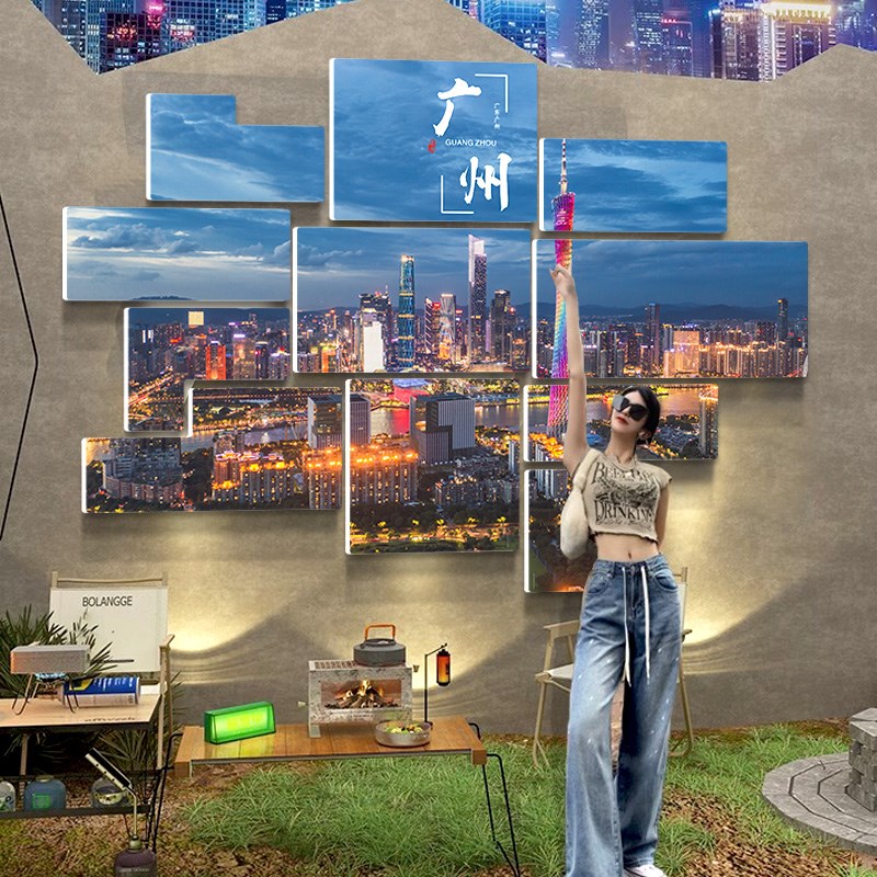 网红照片墙打卡墙城市名背景墙布置装饰餐饮火锅烧烤店墙面贴纸画