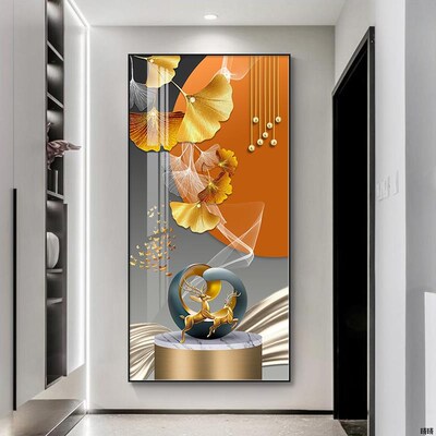 入户门玄c关装饰画正对门走廊过道壁画现代玄幻晶瓷竖版幺关挂画