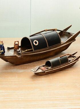 江南水乡木帆船模型船船渔乌篷模中式工艺FS736366船摆件实木大船