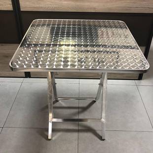 不锈圆桌折叠桌家用吃方桌简约户饭外钢摊便携桌子铝脚工业0085摆