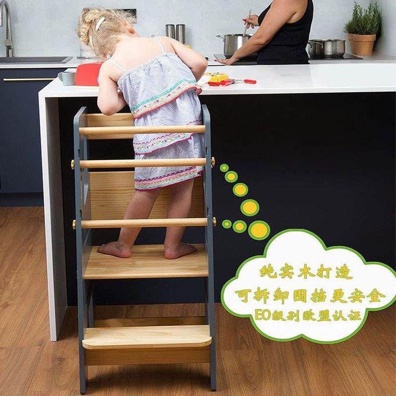 洗漱台阶梯踏脚凳儿宝宝童踩脚凳学氏习扶梯塔站蒙带扶手纯实木洗