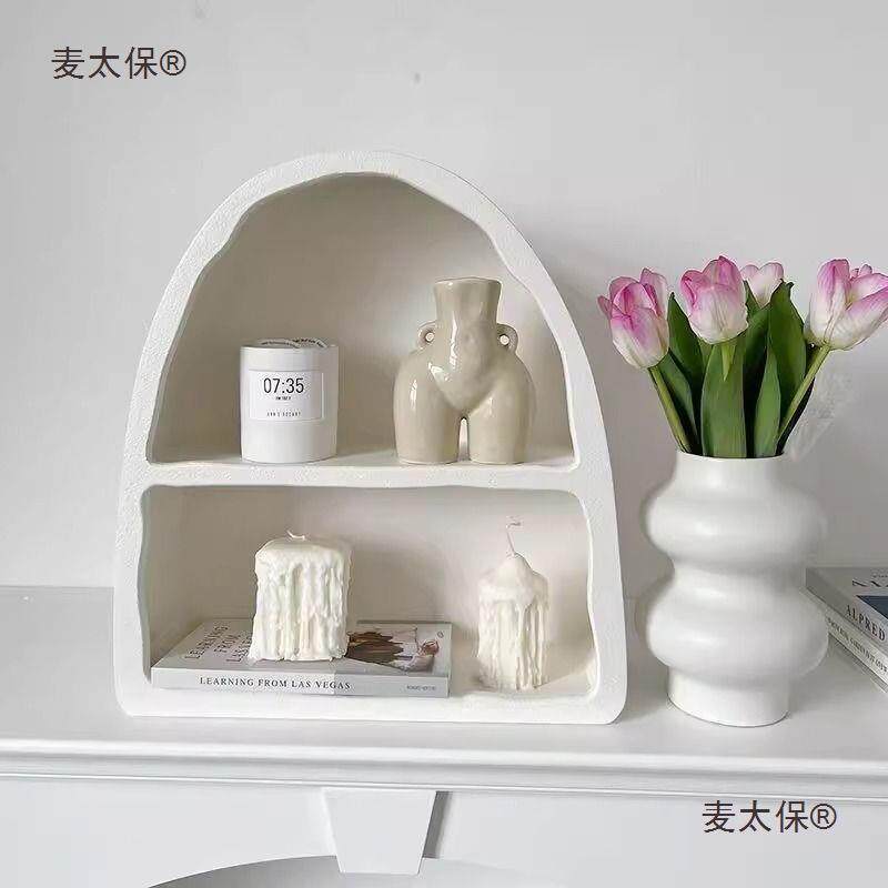 法式奶风518壁柜墙上置物架关摆件白拱形柜子收油纳装玄饰柜麦色