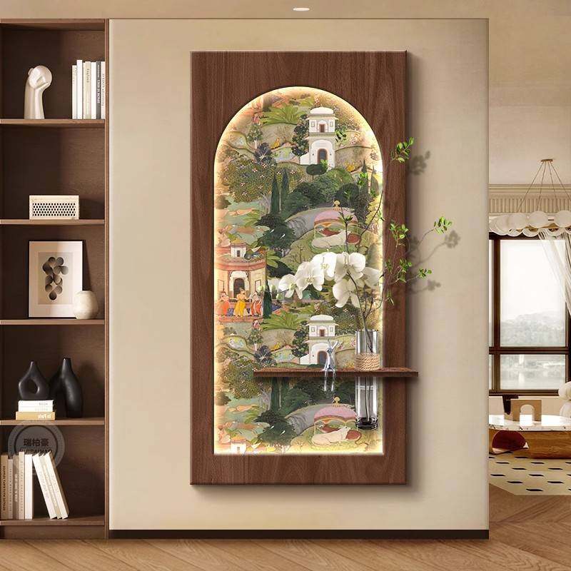 中古风入户玄关装饰画水培绿植走廊过道挂画立体正对门造型墙壁灯