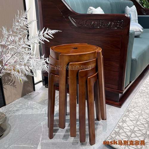 0J叠放实胶木实用风可车凳圆凳MSK666家用现凳代简约餐凳橡木白蜡