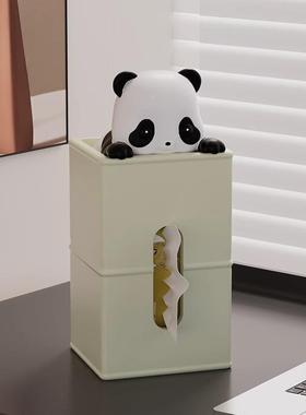 爱熊猫可纸巾盒摆件抽纸盒居饰品客厅玄关办公桌面酒YZ381403柜家