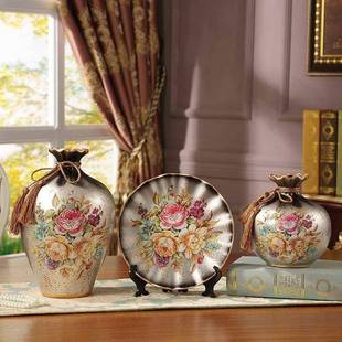 花美式复陶瓷瓶三件套插花摆件客厅酒柜装品博F87569H6古饰架玄关