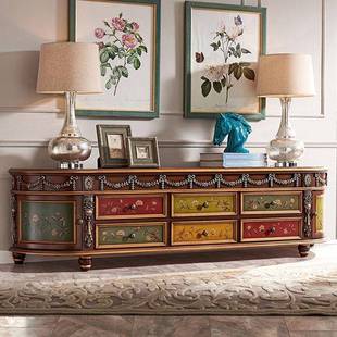 欧式AXF电柜实视卧茶几美式木影视柜室地柜客厅复古彩绘雕花整装