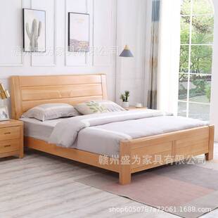 榉木实木床1.8m现代简约1米5抽屉婚床高箱储物双人床南康工厂直销